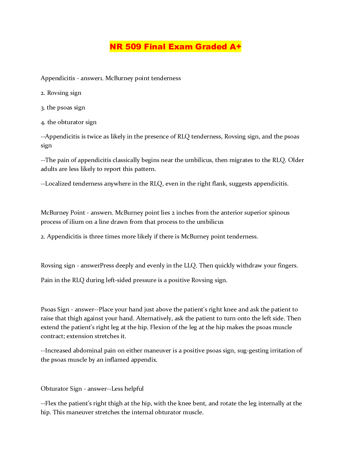 Preview image of NR 509 Final Exam Graded A+ document